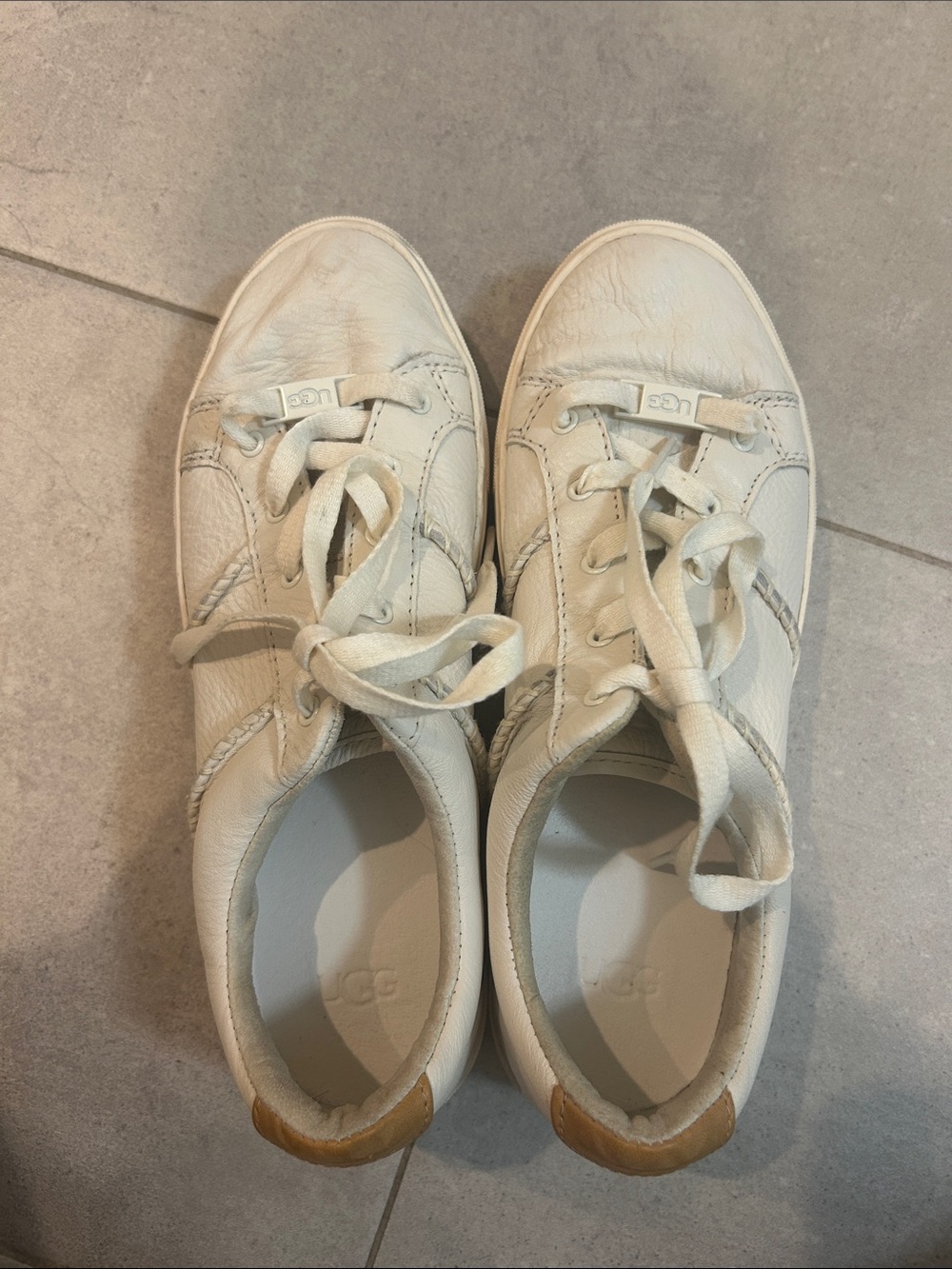 UGG Cream Leather Low-Top Lace Sneakers with Tan Heel